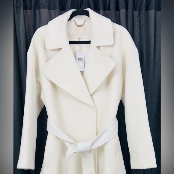 “Guess” - Cream Snow White Belted Trench Coat (Sustainable Wool Garment) NWT - Picture 3 of 15